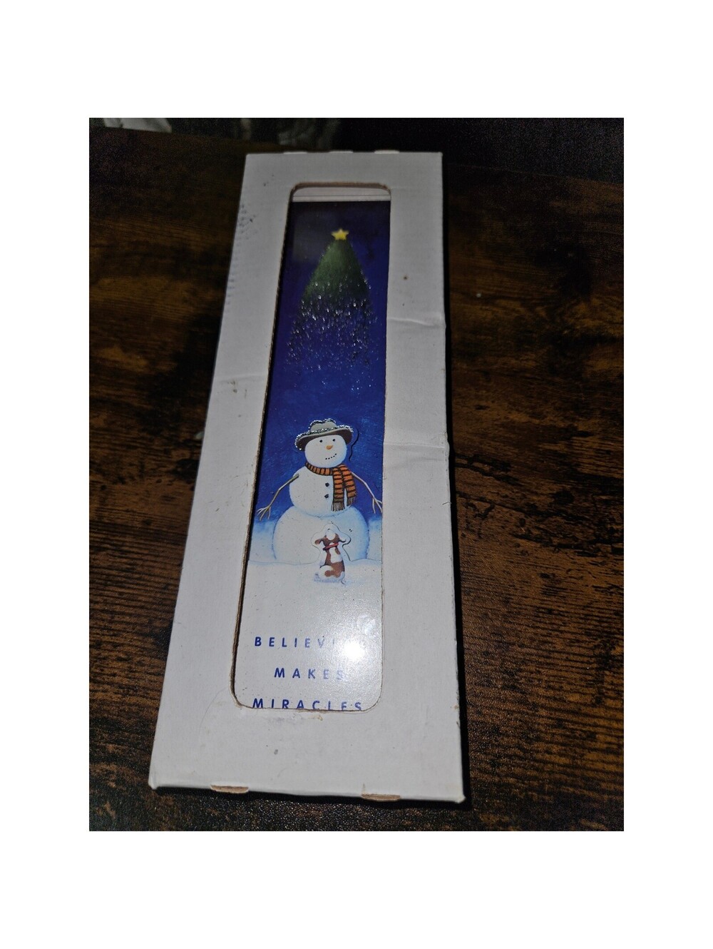 Believing Makes Miracles Happen Snowman Glass Pillar Holiday Decor Winter Scene